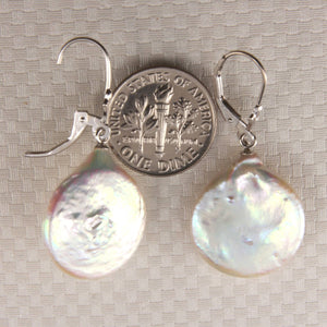 14K White Gold White Coin Pearl Dangle Earrings (Elegant Drop)