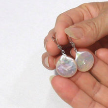 Load image into Gallery viewer, 14K White Gold White Coin Pearl Dangle Earrings (Elegant Drop)