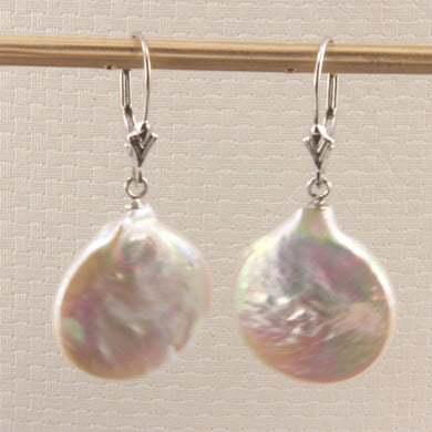 14K White Gold White Coin Pearl Dangle Earrings (Elegant Drop)