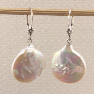 14K White Gold White Coin Pearl Dangle Earrings (Elegant Drop)