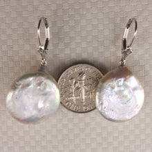 Load image into Gallery viewer, 14K White Gold Large Coin Pearl Dangle Earrings