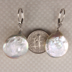 14K White Gold Large Coin Pearl Dangle Earrings
