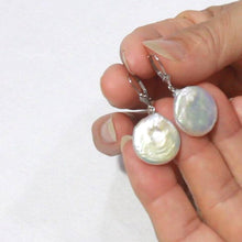 Load image into Gallery viewer, 14K White Gold Large Coin Pearl Dangle Earrings