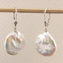 Load image into Gallery viewer, 14K White Gold Large Coin Pearl Dangle Earrings