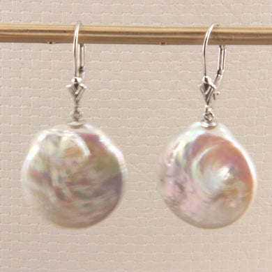 14K White Gold White Coin Pearl Dangle Earrings