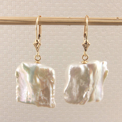 14K Yellow Gold White Coin Pearl Dangle Earrings (16mm)