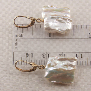 14K Yellow Gold White Coin Pearl Dangle Earrings (16mm)