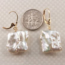 Load image into Gallery viewer, 14K Yellow Gold White Coin Pearl Dangle Earrings (16mm)