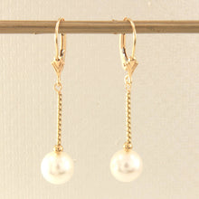 Load image into Gallery viewer, 14K Yellow Gold Leverback White Pearl Twist Tube Earrings (8–8.5mm)