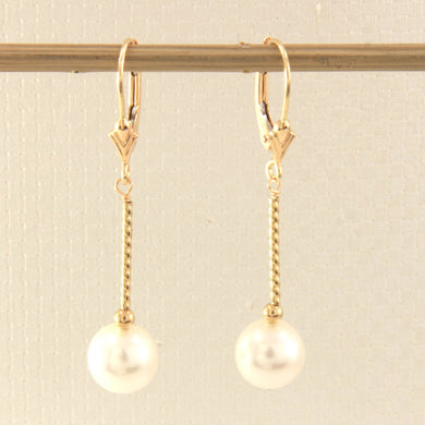 14K Yellow Gold Leverback White Pearl Twist Tube Earrings (8–8.5mm)