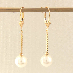 14K Yellow Gold Leverback White Pearl Twist Tube Earrings (8–8.5mm)