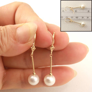 14K Yellow Gold Leverback White Pearl Twist Tube Earrings (8–8.5mm)