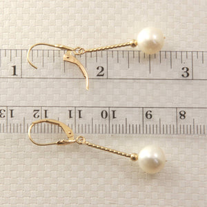 14K Yellow Gold Leverback White Pearl Twist Tube Earrings (8–8.5mm)