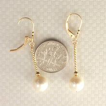 Load image into Gallery viewer, 14K Yellow Gold Leverback White Pearl Twist Tube Earrings (8–8.5mm)