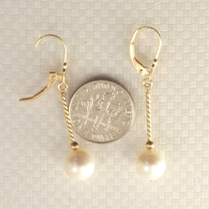 14K Yellow Gold Leverback White Pearl Twist Tube Earrings (8–8.5mm)