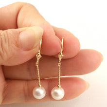 Load image into Gallery viewer, 14K Yellow Gold Leverback White Pearl Twist Tube Earrings (8–8.5mm)