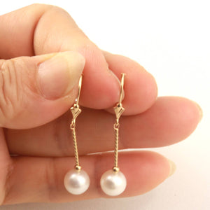 14K Yellow Gold Leverback White Pearl Twist Tube Earrings (8–8.5mm)
