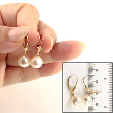 Load image into Gallery viewer, 14K Yellow Gold White Pearl Leverback Earrings (8–9mm)