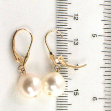 Load image into Gallery viewer, 14K Yellow Gold White Pearl Leverback Earrings (8–9mm)