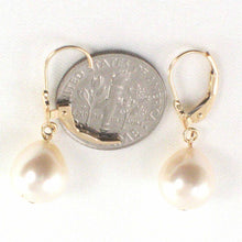 Load image into Gallery viewer, 14K Yellow Gold White Pearl Leverback Earrings (8–9mm)
