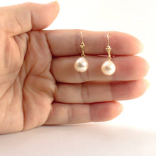 Load image into Gallery viewer, 14K Yellow Gold White Pearl Leverback Earrings (8–9mm)