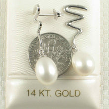 Load image into Gallery viewer, 14K White Gold Lightning Bolt White Pearl Dangle Earrings