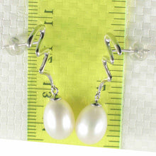 Load image into Gallery viewer, 14K White Gold Lightning Bolt White Pearl Dangle Earrings