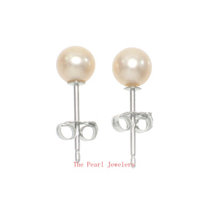 14K White Gold 4.5-5mm Peach Cultured Pearl Stud Earrings