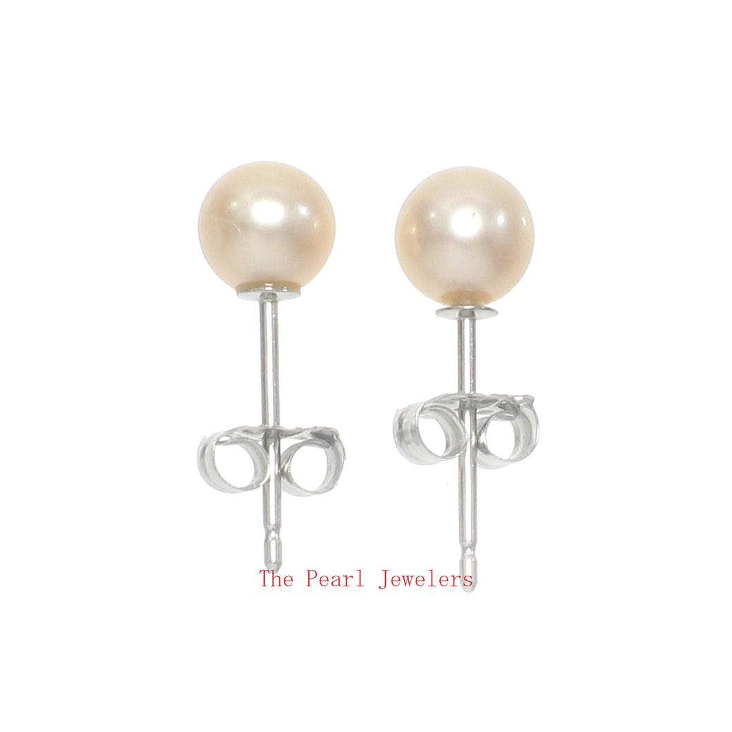 14K White Gold 4.5-5mm Peach Cultured Pearl Stud Earrings