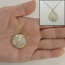 Load image into Gallery viewer, 14k Solid Yellow Gold Mother of Pearl “Blessing (Fu)” Disc Pendant Necklace