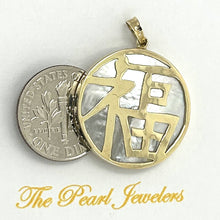 Load image into Gallery viewer, 14k Solid Yellow Gold Mother of Pearl “Blessing (Fu)” Disc Pendant Necklace