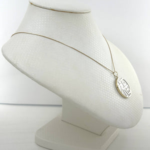14k Solid Yellow Gold Mother of Pearl “Blessing (Fu)” Disc Pendant Necklace