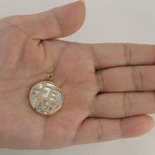 Load image into Gallery viewer, 14k Solid Yellow Gold Mother of Pearl “Blessing (Fu)” Disc Pendant Necklace