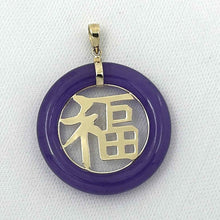 Load image into Gallery viewer, 14k Solid Yellow Gold Purple Jade Good Fortune Donut Pendant