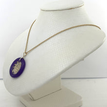 Load image into Gallery viewer, 14k Solid Yellow Gold Purple Jade Good Fortune Donut Pendant