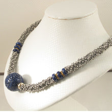 Load image into Gallery viewer, 24mm Engraved Blue Lapis with 14k Gold Roundels &amp; Silver Spacers Necklace