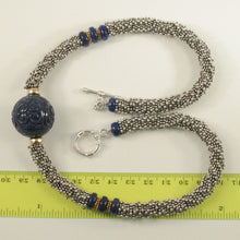 Load image into Gallery viewer, 24mm Engraved Blue Lapis with 14k Gold Roundels &amp; Silver Spacers Necklace