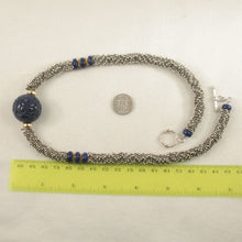Load image into Gallery viewer, 24mm Engraved Blue Lapis with 14k Gold Roundels &amp; Silver Spacers Necklace