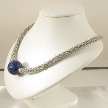 Load image into Gallery viewer, 22mm Engraved Blue Lapis with 14k Gold &amp; Silver Bali Spacer Necklace
