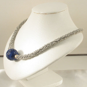 22mm Engraved Blue Lapis with 14k Gold & Silver Bali Spacer Necklace