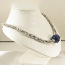 Load image into Gallery viewer, 22mm Engraved Blue Lapis with 14k Gold &amp; Silver Bali Spacer Necklace