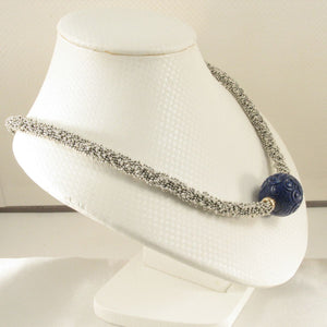 22mm Engraved Blue Lapis with 14k Gold & Silver Bali Spacer Necklace