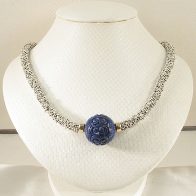22mm Engraved Blue Lapis with 14k Gold & Silver Bali Spacer Necklace