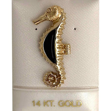 Load image into Gallery viewer, 14k Solid Yellow Gold Seahorse Design Black Onyx Pendant Necklace