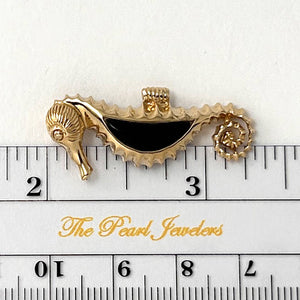 14k Solid Yellow Gold Seahorse Design Black Onyx Pendant Necklace