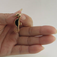 Load image into Gallery viewer, 14k Solid Yellow Gold Seahorse Design Black Onyx Pendant Necklace