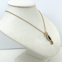 Load image into Gallery viewer, 14k Solid Yellow Gold Seahorse Design Black Onyx Pendant Necklace