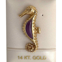 Load image into Gallery viewer, 14k Gold Seahorse Design Lavender Jade Pendant Necklace