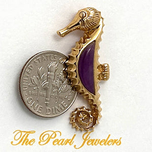 14k Gold Seahorse Design Lavender Jade Pendant Necklace