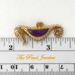 14k Gold Seahorse Design Lavender Jade Pendant Necklace